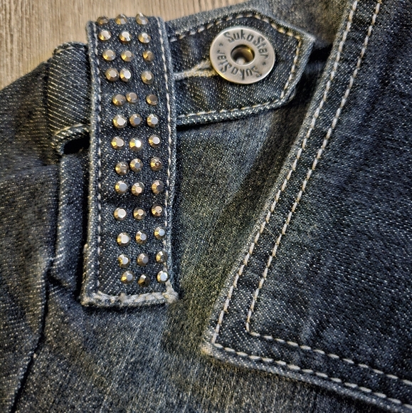 NEW Vintage Y2K ★ SUKO Jeans ★ AMAZING Zipper Jean Jacket with Black Rhinestones - Picture 10 of 17